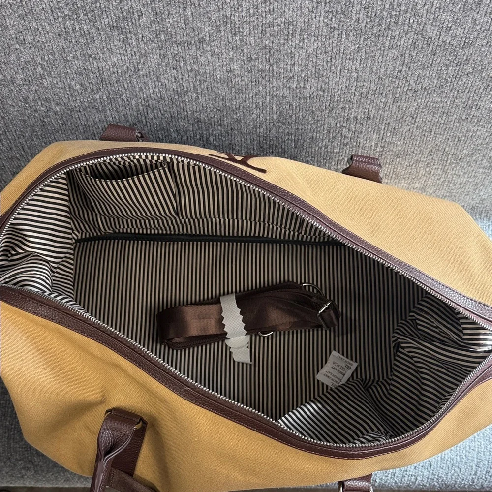 Brouk & Company Canvas Duffel with Brown Faux Leather Trim Shoulder Strap NEW